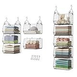 X-cosrack 5 Tier Closet Hanging Organizer, Clothes Hanging Shelves with 4 Hanging Hooks 5 S Hooks, Wire Storage Basket Bins, for Clothing Sweaters Shoes Handbags Clutches Accessories Patent Design
