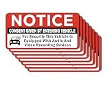 Sticky Expressions | (8 Pcs) Notice Vehicle Is Equipped With Audio And Video Recording Devices Consent By Entering Car Sticker - Size 3". Strong Adhesive, Durable, Waterproof Uber Stickers For Drivers