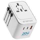 decqle Universal Travel Adapter, 2 USB-C ＆ 1 USB-A, Cover 200+ Countries