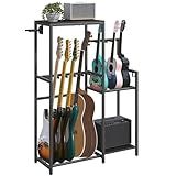 MAHANCRIS Multi-Guitar Rack, for Acoustic, Electric, Bass, Ukulele, Banjo, 5 Guitars, AMP Stand, Record Rack, Accessory Holder, EVA Cover, Home Studio, Black GSHB8501