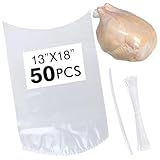 Anmboor 50Pack 13x18 Inches Poultry Shrink Bags, Chicken Bag, Clear Poultry Heat Shrink Wrap Freezer With 50 Zip Ties, a Silicone Straw for Chickens, Rabbits