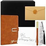 Weekgrat 7 Pcs Officiant Gift Set Includes Leather Hardcover Proposal Officiant Book Black Ink Pen Thank You Card with Envelope and Sticker Bookmark Gift Box for Wedding(Brown)