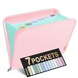 Sooez 7 Pockets Accordion File Organizer, Zipper Expanding File Folder A4