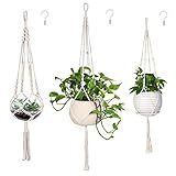 MIPON 3 Pack Macrame Plant Hanger Indoor Hanging Planter Holder with 3 Hooks, 46"/41"/34" Size for Boho Home Decor, Ivory (Pots Not Included)