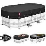 QH.HOME 10x16ft Oval Pool Cover,[Ultimate Windproof & Tear-Resistant Fabric],Snug Fit with Patented Ratchet & Weight Rings,Solar Pool Cover for Above Ground Pools, Blocks Leaves &Waterproof