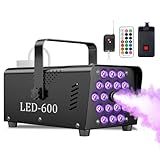 Fog Machine Smoke Machine, 18 LED Lights with 13 Colors, 600W and 2500CFM Fog, Wireless&Wired Remote control, Perfect for Wedding, Halloween, Party and Stage Effect (BLACK)