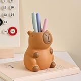 Tuioyoc Pen Holder for Desk, Ceramic Capybara Cute Pencil Holder, Makeup Brush Holder, Desktop Organizer Storage Pen Cup for Office Home Decor
