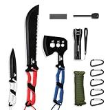 Mossy Oak Hatchet, Machete, and Hunting Knife Set with Sheath | Axe, Machete & Hunting Knife, Paracord Handle, Zoomable Flashlight & Other Outdoor Tools, Great Gift for Hunters
