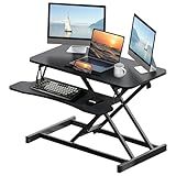 Royjhnl Standing Desk Converter 32 Inch, Height Adjustable Sit-Stand Workstation, Dual Monitor Riser with Wide Keyboard Tray - Office & Home Use, Black (Black)