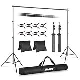 EMART Backdrop Stand 10x7.8ft(WxH) Photo Studio Adjustable Background Stand Support kit with 2 Crossbars, 8 Clamps, 2 Sandbags and Carry Bag for Parties, Events Decoration, Wedding, Photography