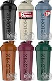 VELOMIX 6 Pack 28 oz Protein Shaker Bottle for Mixes - 6 Wire Whisk Balls | Leak Proof Cups for Supplements | BPA-Free Gym & Fitness (Earth Tones Collection)