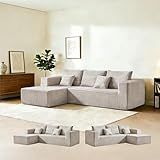 ModMood 106" Corduroy Boneless Modular Sectional Sofa, Cloud-Louch Deep Seat Sofa with Left Chaise for Living Room & Bedroom（L-Shaped Right-Facing Recliner）