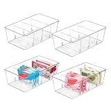 Vtopmart 4 Pack Food Storage Organizer Bins, Clear Plastic, 4 Compartments