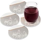 Harry Potter Hogwarts Coaster Set of 4 - Ceramic 4" Coasters with Gold & Gray Hogwarts Castle Design - Book & Movie Decor Home Bar Gift for Women, Men, Adults, Fans