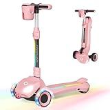 Commugo Electric Scooter for Kids with 3 LED Lighted Wheels, Adjustable Height & Lean-to-Steer, Anti-Slip Deck with Lights, Easy-Fold Mechanism, Balance Scooter for Kids Ages 6-12