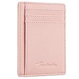 Travelambo Front Pocket Wallet Minimalist Leather Slim Wallet RFID Blocking Medium Size(VP Pink)