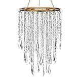 Cioceen Acrylic Chandelier Ceiling Light Shade Beaded Hanging Pendant Lampshade with Gold Frame for Bedroom for Wedding Party H12.9" X W8.7" 3 Tiers