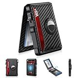 Airtag Wallet for Men, Mens Smart Wallet for Air Tag RFID Blocking, Minimalist Bifold Pop Up Aluminum Credit Card Case Holder 12+ Cards with ID Window, Gift for Men, No Airtag Included, Carbon Fiber