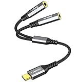 USB C to Dual 3.5mm Female Headphone Splitter, Type C to Dual 3.5mm Aux Y Jack Splitter Headphone Microphone Adapter for iPhone 15 16 17 Pro Max, Samsung Galaxy S25 S24 23 22, Pixel,Note 20, iPad Pro