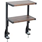 VIVO Clamp-on 13 inch Above or Below Desk 2-Tier Shelving Unit for Table Accessories, Gaming Devices, and More, Storage Tray, Desktop Organizer, Rustic Vintage Brown, STAND-SHELF2C-N