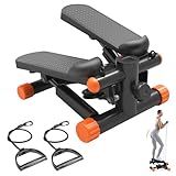 Sweetcrispy Mini Stair Stepper with Resistance Bands, Hydraulic Home Stepper Machine, 300 LBS Weight Capacity, Compact Cardio Equipment with LCD Monitor, No Assembly Required, Black&Orange