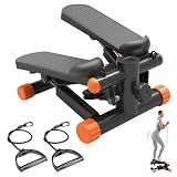 Sweetcrispy Mini Stair Stepper with Resistance Bands, Hydraulic Home Stepper Machine, 300 LBS Weight Capacity, Compact Cardio Equipment with LCD Monitor, No Assembly Required, Black&Orange