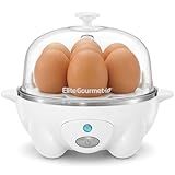 Elite Gourmet EGC-007## Rapid Egg Cooker, 7 Easy-To-Peel, Hard, Medium, Soft Boiled Eggs, Poacher, Omelet Maker, Auto Shut-Off, Alarm, 16-Recipe Booklet, White