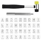 38 PCS Leather Stamping Tools, Leather Stamping Kit with 36pcs Letters and Numbers, Rubber Hammer, Leather Punch Tools, Leather Stamp Set Leather Carving Tools Leather Stamps for Leather Working