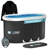IceDoc Recovery Long Pod XXL, Cold Plunge Ice Bath Tub for Athletes and Adults, Inflatable Cold Therapy Ice Barrel with Protective Lid Cover, Hooded Bathrobe, Stopwatch, Anti-Slip Mat