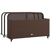 Outsunny Wicker Patio Pool Float Storage Basket, PE Rattan Outdoor Pool Caddy with Rolling Wheels for Floaties, Noodles, Life Vests, Beach Balls, Toys, Patio Furniture, Brown