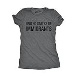 Womens United States of Immigrants Funny Citizen American T Shirt Funny T Shirts Patriotic Tops for Women Cool Political Top Women's Novelty Tees Dark Grey S