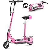 Zupapa Electric Scooter with Seat for Kids Ages 6-12, 6" Pneumatic Tire, Up to 10 mph and 70 min Ride Time, for Riders up to 155 lbs, Removable Seat 2 Riding Styles Pink