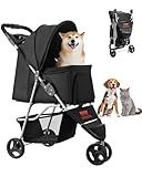 VEVOR Pet Stroller, 35 lbs Weight Capacity, Foldable Dog Cart, 3 Wheels Cats Carts with Mesh Windows and Cup Holders, Portable Pet Carrier Stroller with Brake, for Small to Medium Pets