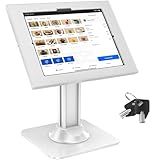 AboveTEK Anti-Theft iPad Kiosk Stand – POS iPad Security Mount with 360° Swivel & 75° Tilt, Heavy Duty Tablet Kiosk Desk Holder for Retail & Business POS Systems (White)