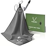 VIGLORY Magnetic Golf Towel 18"x18" with Cleaning Pocket, No-Bend Back Saver Design, Ultra Absorbent Waffle Microfiber Club Ball Cleaner, Golf Accessories and Gifts for Men Women (Grey)