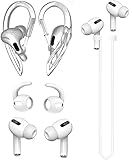 JNSA [Never Lose Your Air Pods Pro] Anti Slip Set, Sport Ear Hook Compatible with Air Pods Pro + Air Pods Pro Earbuds Ear Hooks Cover + Strap Compatible with Air Pods Pro [3in1] (White)