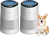 Air Purifiers for Bedroom Home with Sleep Mode for Smoke Pet Dander Odors, Small Air Purifier with Fragrance Sponge, Blue Ambient Light, 23dB Quiet, 2 Pack White