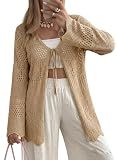 SHEWIN Womens Cardigan Sweaters Lightweight Tie Front Long Crochet Cardigan Sweaters for Women Summer Outfits for Women 2026 Parchment Large