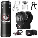 Vensmuste Punching Bag for Adults, 4FT Oxford Heavy Boxing Bag Set, Punching Bag with 12OZ Boxing Gloves, Chains, Hand Wraps, etc. Suitable for MMA Karate Kickboxing Boxing - Unfilled