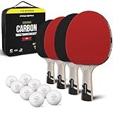 PRO-SPIN Ping Pong Paddles - Professional Level Table Tennis Rackets with Carbon Fiber for Superior Control | 7-Ply Blade, Premium Rubber, 2.0mm Sponge (4-Pack, Red)