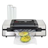 Nesco Deluxe Food VS-12 Vacuum Sealer, 130 Watts, Kit Bags & Viewing Lid, Compact, Silver
