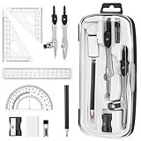 Zonon Math Geometry Set 10 Pcs Student Supplies with Shatterproof Storage Box, Includes Rulers Protractor Compass Pencil Sharpener Lead Refills Eraser Pencil for Drafting and Drawings (Black)