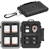 JJC Slim Memory Card Case for 8 SD 12 TF and 2 Nano SIM Cards, IP67 Waterproof Anti-Shock Anti-Dust, Compact Size & Portable SD SDHC SDXC TF Micro SD Card Holder Organizer Storage Box with Carabiner