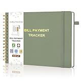 HAUTOCO Hardcover Bill Tracker Notebook Horizontal Monthly Bill Payment Organizer for Personal Budgeting Home Finance with 2 Storage Pocket Expense Checklist Tracking Planner 10.78 x 8'', Olive Green