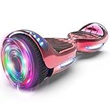 SUNDERWELL Electric Hoverboard with LED Lights and Bluetooth Speaker, Hover Board with 6.5" Flashing Wheels, Self Balancing Scooter Top Speed of 10MPH, Gifts for Kids (Chrome Red)