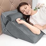 Bed Wedge Pillow Set for Post Surgery, 3PCS Wedge Pillow for Acid Reflux Relief, Adjustable 7 &12 inch for Sleeping, Headboard, Back Pain Relief, Back Pillow for Bed Sitting Up, Grey