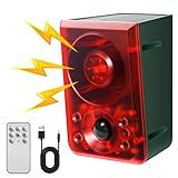 OUDAER Solar Outdoor Motion Sensor Alarm - Dog Barking & Gunshot Sound, Support Recording and Volume Adjustment, 130dB Noise with Flashing Light to Deter Raccoon, Deer, Skunk, Bear, Coyote