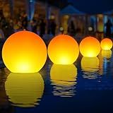 Solar Floating Pool Lights, 14 Inch Flame Solar Pool Light Balls, Floating Glow Globe IP68 Waterproof, Inflatable Solar Lights up Balls for Swimming Pool Pond Outdoor Decor -4PCS