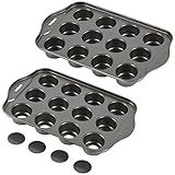 Kazozobi 2 Pack Mini Muffin Cheesecake Pan with Removable Bottom, 12 Cavity Nonstick Cupcake Pan Set