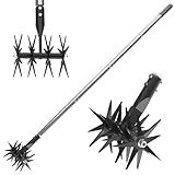 CKLT 66in Rotary Cultivator with Tempered Spring Steel Tines and Adjustable Stainless Steel Handle Manual Garden Tiller Tool for Loosening Soil Mixing Fertilizer